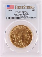 .9999 FINE GOLD COIN 1 OZ. 2024 $50 BUFFALO MS70