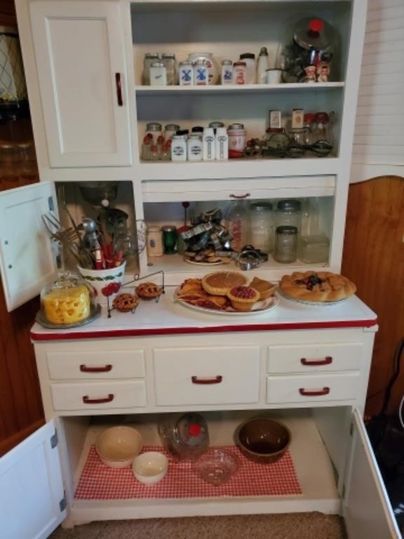 Hoosier Cabinet with Contents of Cabinet