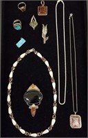 10 pieces of sterling / silver jewelry including &