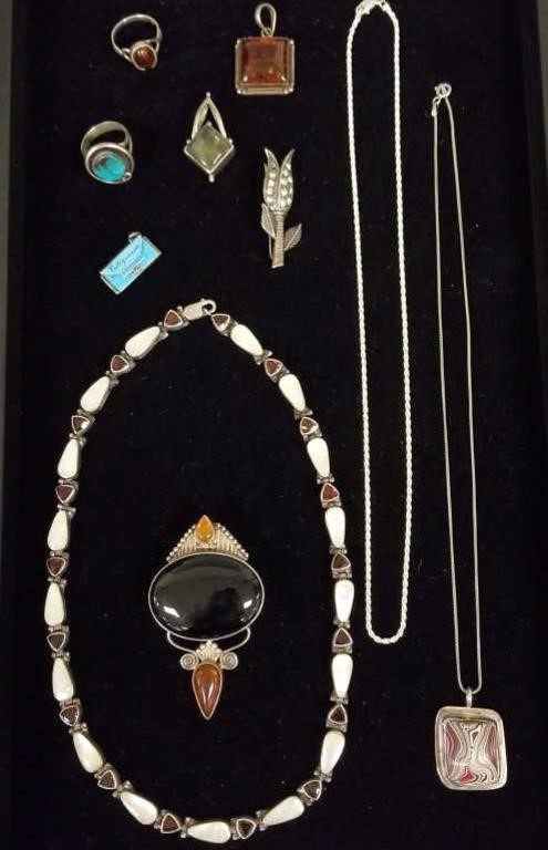 10 pieces of sterling / silver jewelry including &