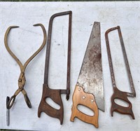 Vintage handsaw, and tools