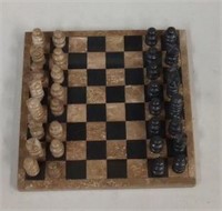Mini Marble Chess Set 7.5"x7.5" with carved c