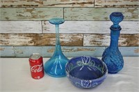 Lot of Vintage Blue Glass & Pottery