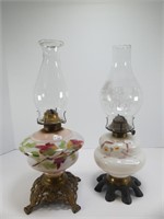 TWO HAND PAINTED OIL LAMPS