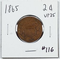 1865  Two Cent Piece   VF-35
