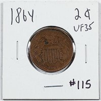 1864  Two Cent Piece   VF-35