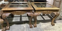 (H) 2 Clawed Feet Glass Top End Tables 25” x 29”