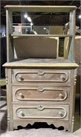 (H) Antique 3 Drawer Dresser/Shelf 29 1/2” x 15”