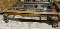 (H) Clawed Feet Wooden Glass Top Coffee Table