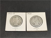 Two 1902 Barber Half Dollars