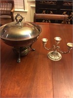 CHAFFING DISH/SERVER AND 5.5 INCH TALL CANDELABRA