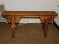 Antique  Wooden Primitive Bench With Carvings
