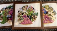3 Porcelain Painted Japanese Wall Art 7x7