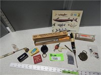 Compasses, items with advertising, carving tools,