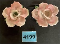 Pair Floral Candle Holders Marked Italy