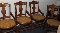 four antique cane seat 1900s hand crafted walnut