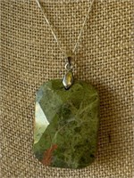 Sterling Silver Necklace w/ Large Green Faceted