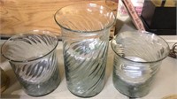 3 glass candle holders, with aluminum inserts, 11