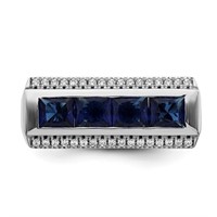 Sterling Silver- Created Blue Sapphire Men Ring