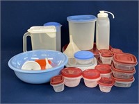 Large lot of storage containers, bowls, pitcher,