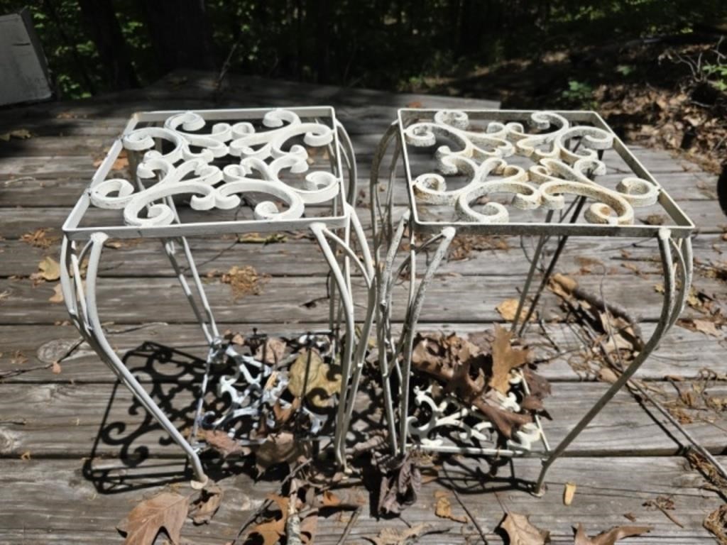 Pair of white metal plant stands