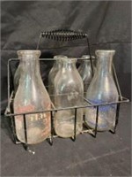 Vintage Metal Milk Bottle Crate With Collection Of