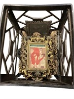 Antique Brass Gold Framed Picture on Metal Cage -