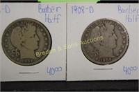 US 1906-D AND 1908-D BARBER SILVER HALF DOLLARS
