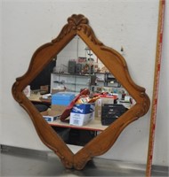 Vintage wood framed wall mirror, 35.5x33