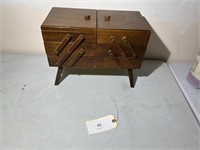 WOODEN SEWING BOX WITH CONTENTS