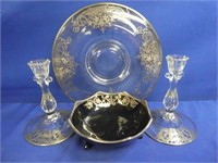 Lot Of Silver Overlay Glassware