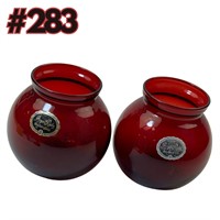 2 Royal Ruby Ball Vases, Vintage w/ Sticker