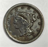 1851 Braided Hair Half Cent 1/2c Very Fine VF
