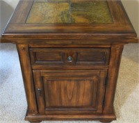 Modern Faux Stone Tile Top Drawered End Table