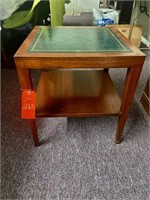 Square green leather top table