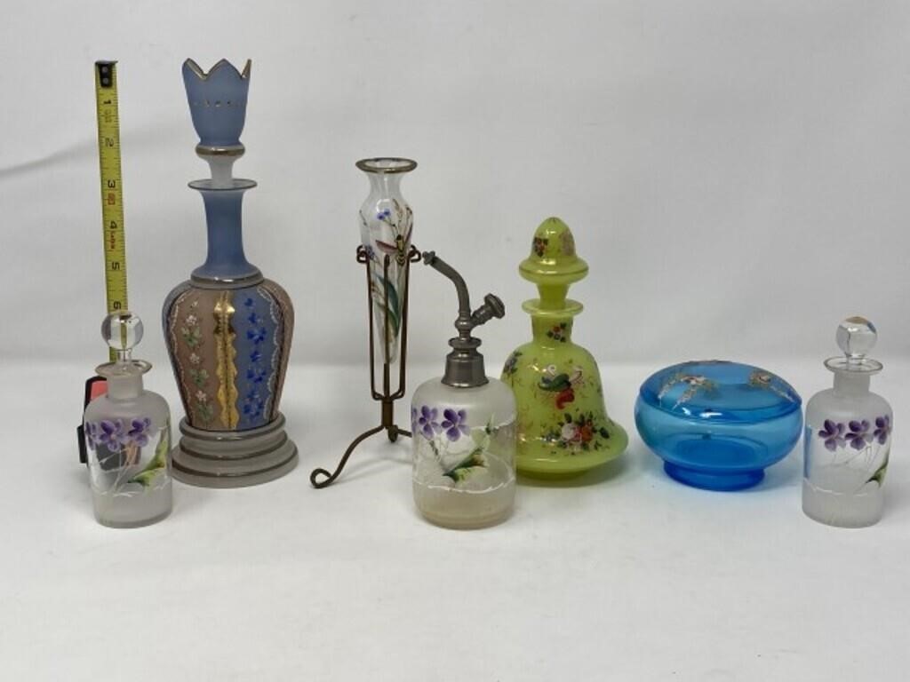 Lot of Antique Enameled Vanity Items