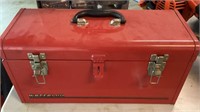 Red Waterloo metal toolbox with contents