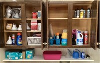 Contents of laundry room cabinets and shelf