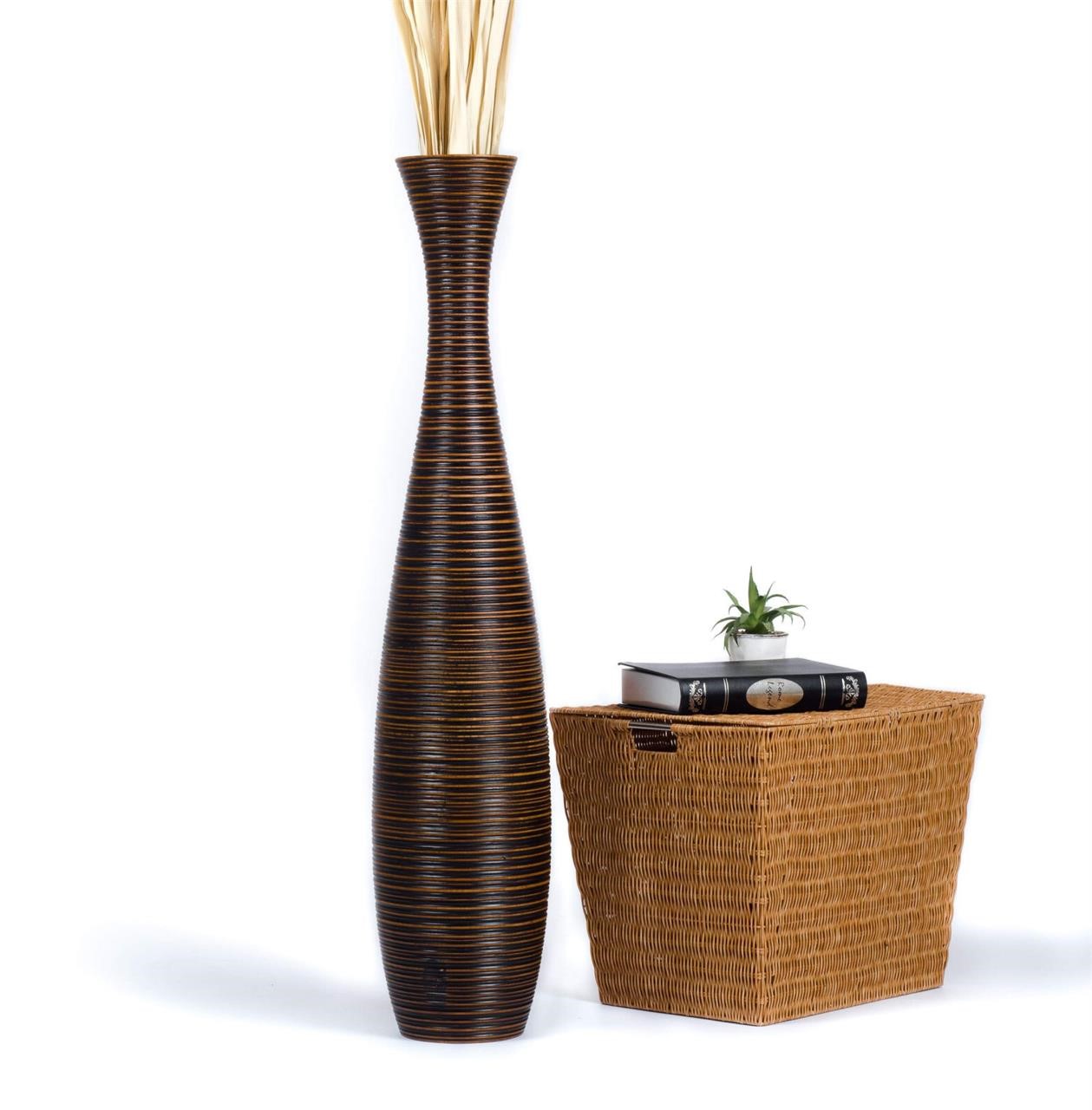 Leewadee Large Brown Home Decor Floor Vase – Woode