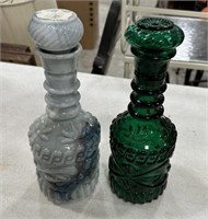 Jim Beam Green Glass Decanter and Jim Beam Blue Sl