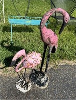 Two Vintage Metal Outdoor Crane Statues
