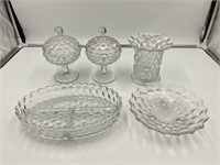 Fostoria Covered Mint Dishes/Divided Relish/Vase