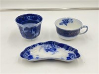 1800s Alfred Meakin Flow Blue Butter Dish/Teacups