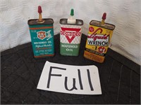 Lot of 3 Vintage Metal 4oz Household Oil Cans