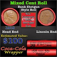 Mixed small cents 1c orig shotgun roll, 1919-p Lin