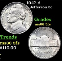 1947-d Jefferson Nickel 5c Grades GEM+ 5fs