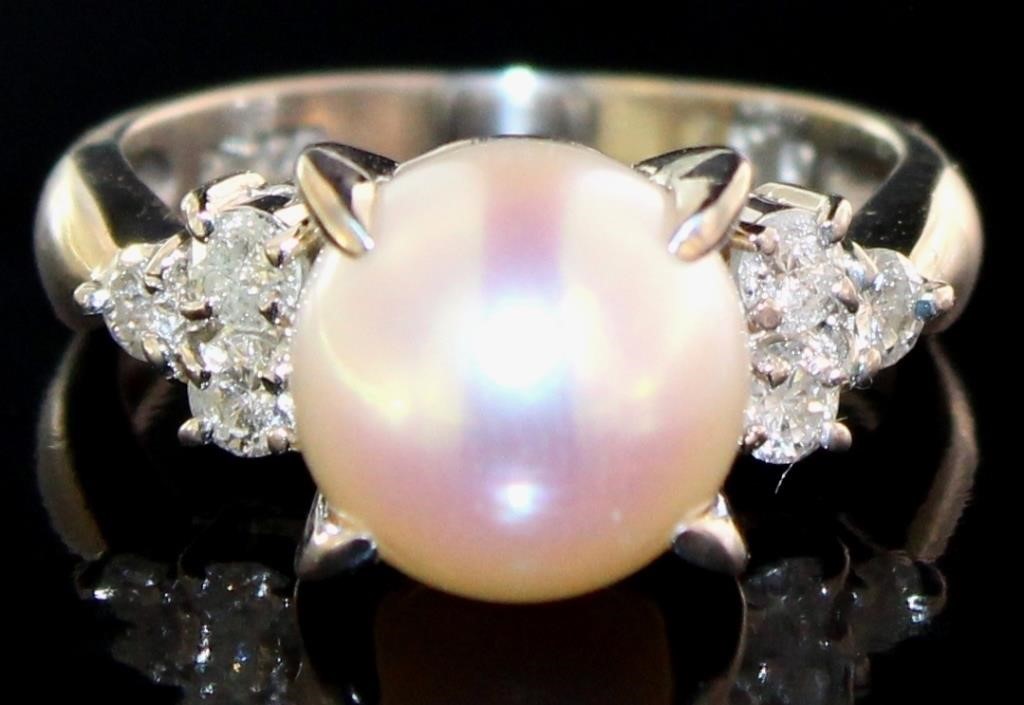 Platinum Brilliant Pearl & Natural Diamond Ring