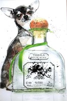 TEQUILA BOTTLE WITH DOG PHOTOGRAPH ART ON GLASS