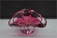 MCM Cranberry/Pink Ashtray, Hand Blown Art Glass