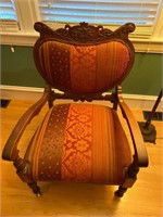 ANTIQUE CARVED BACK ARM CHAIR